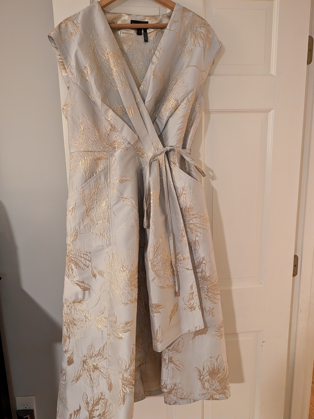 Donna Karan Ivory Midi Dress with Gold Floral Jacquard